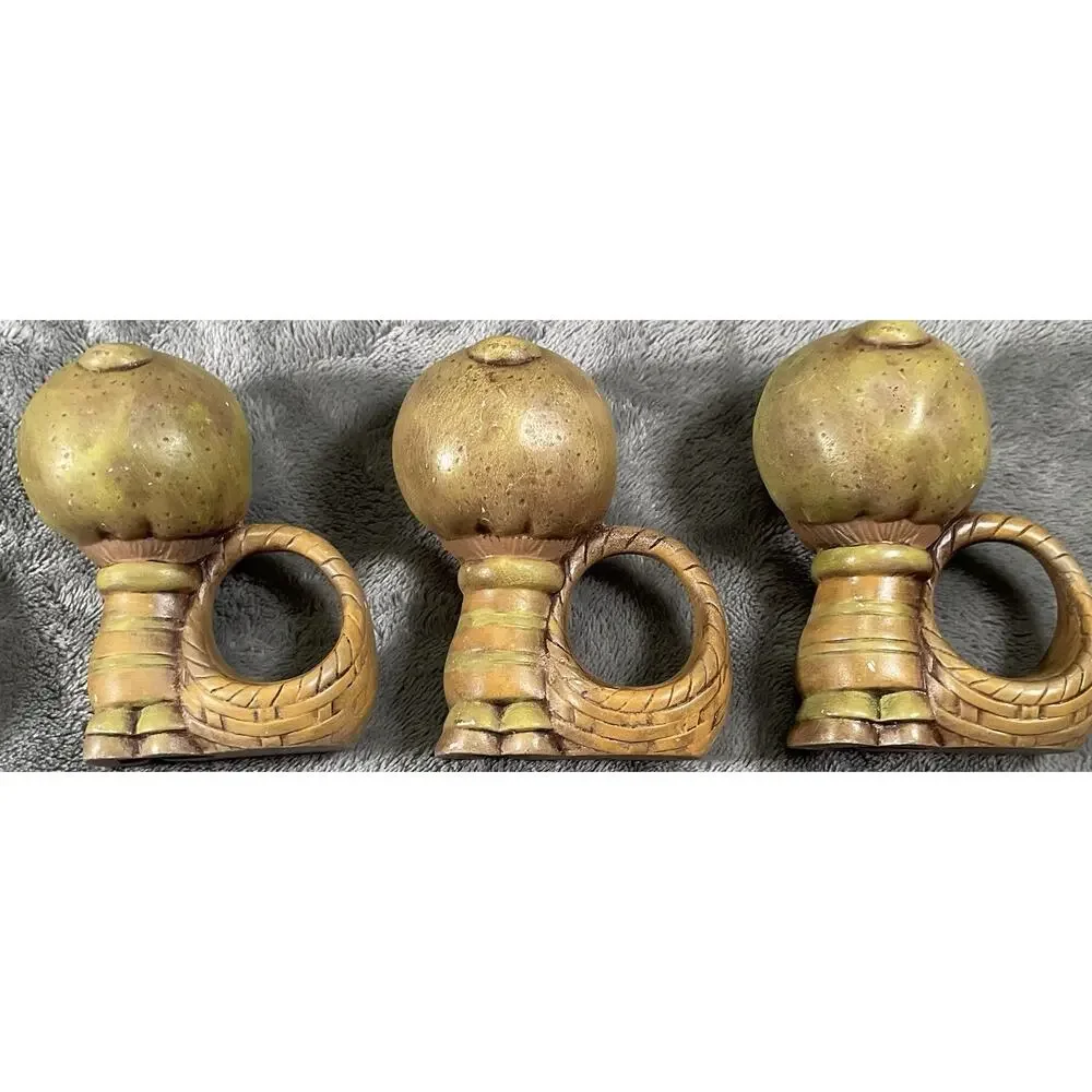 Vintage Ceramic Boy(6) & Girl(4) Napkin Rings Set Of 10 Green Brown Farmhouse